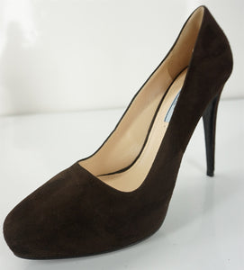 Prada Brown suede hidden platform almond toe pumps size 40 10 New $750