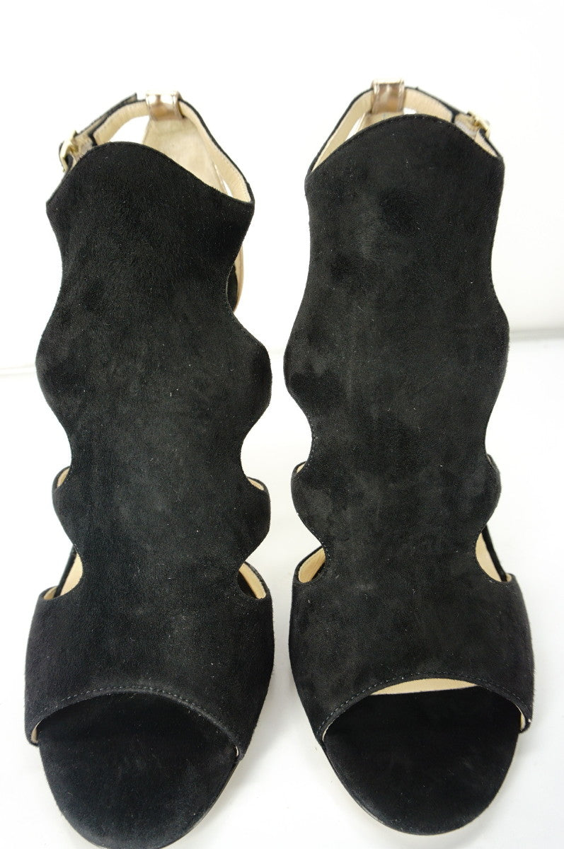 Jimmy Choo Tida Metallic Black Cut Out Strappy Sandals SZ 38 High Heels New $925