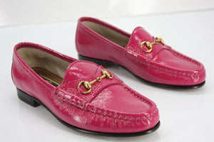 Gucci Pink patent Classic Horsebit Slip On Flat Loafer Size 34 Moccasin New $525