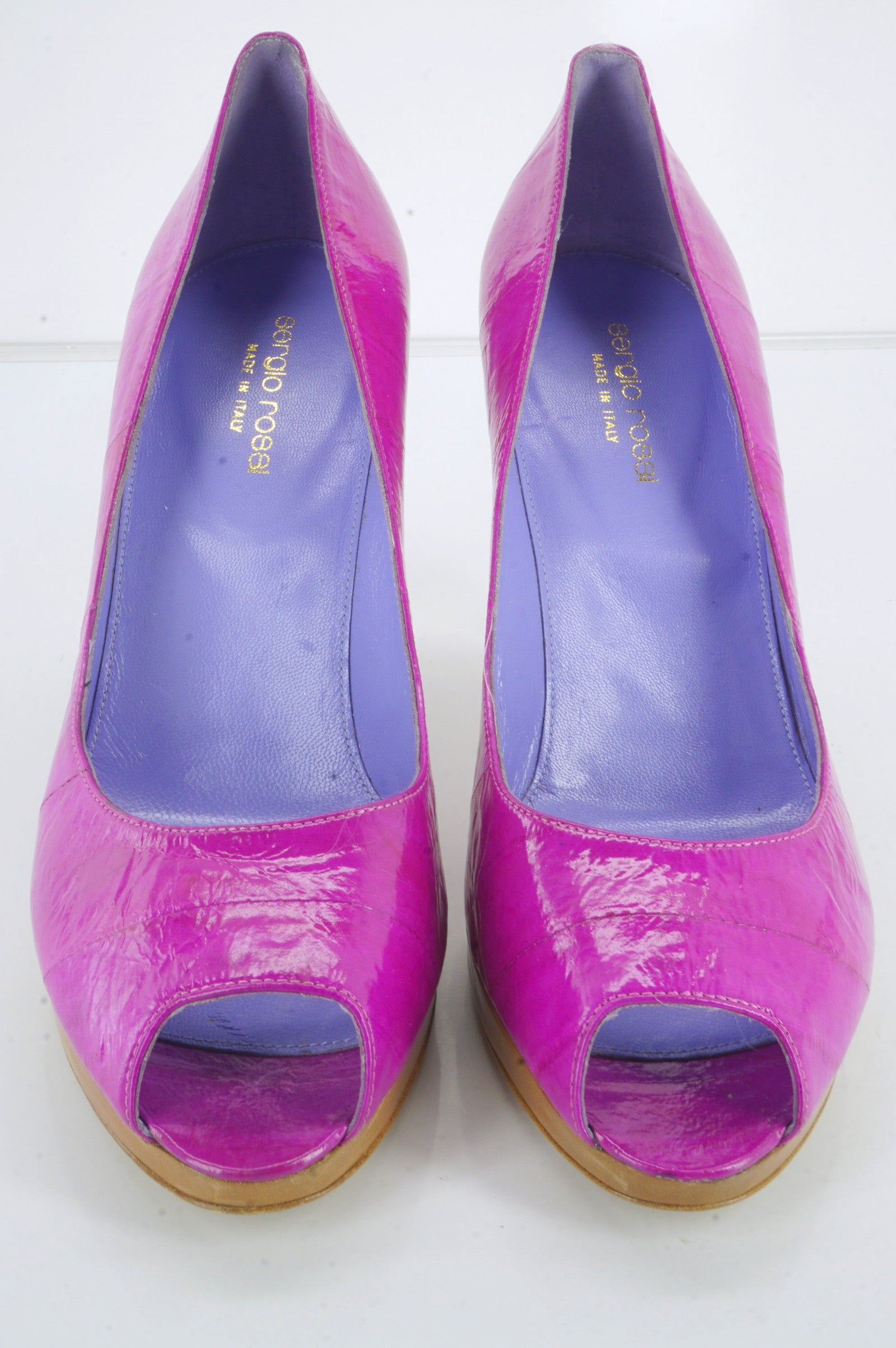 Sergio Rossi Pink Eel Skin Leather 'Peep' Open Toe Pumps SZ 40 10 NEW $695