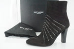 Saint Laurent Paris Lily Black Suede Crystal Ankle Boots Size 36.5 NIB YSL Yves