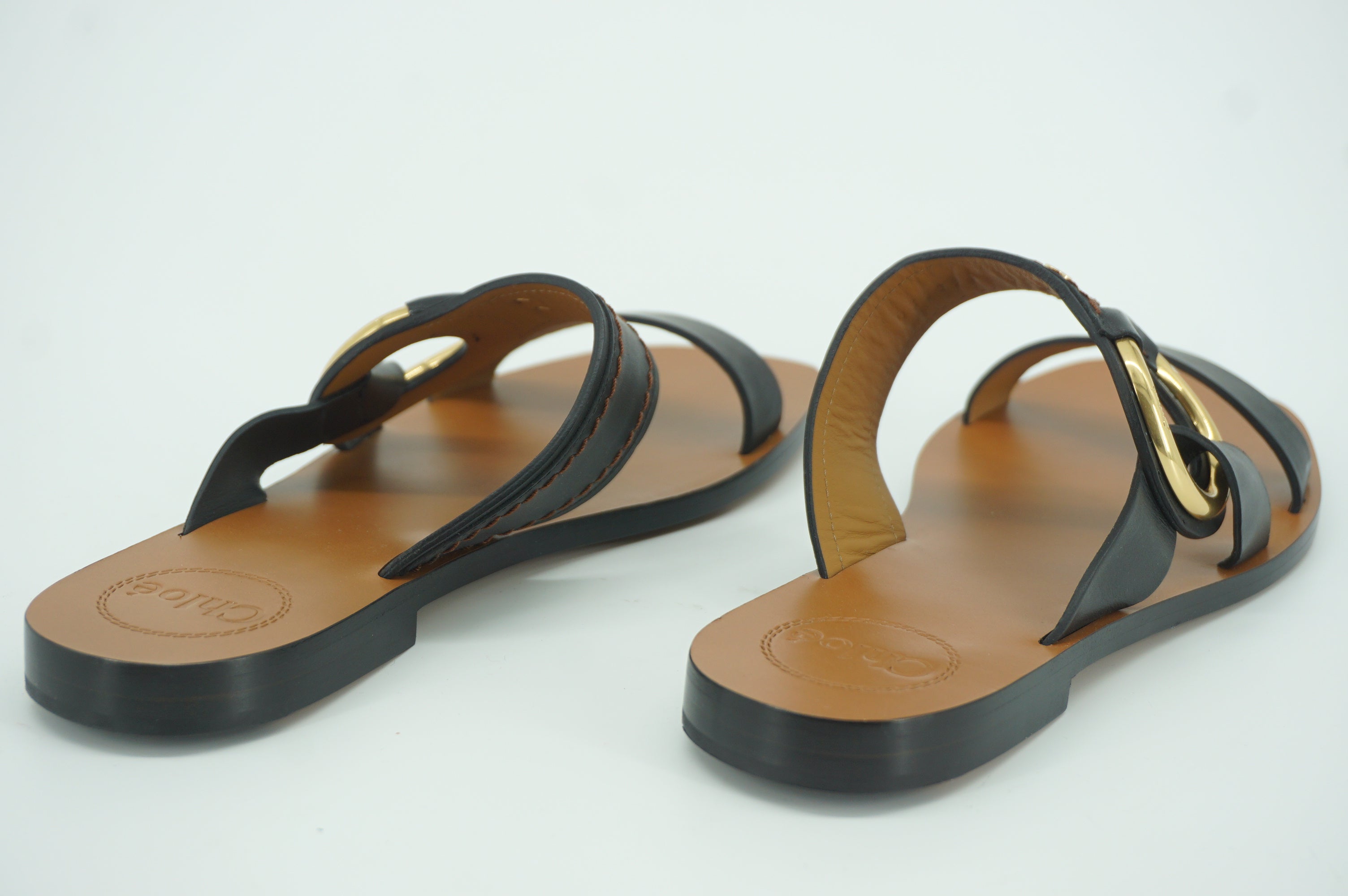 Chloe Demi Slide Buckle Glide Flat Sandals SZ 38 NIB New $670 Black Leather