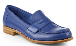 Prada Blue Leather Slip On Penny Loafer Shoes Size 39.5 Women's $650 New logo Sz