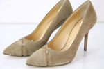 Charlotte Olympia Beige Suede Gold Trim Natalie Pointy pumps SZ 38.5 New $655