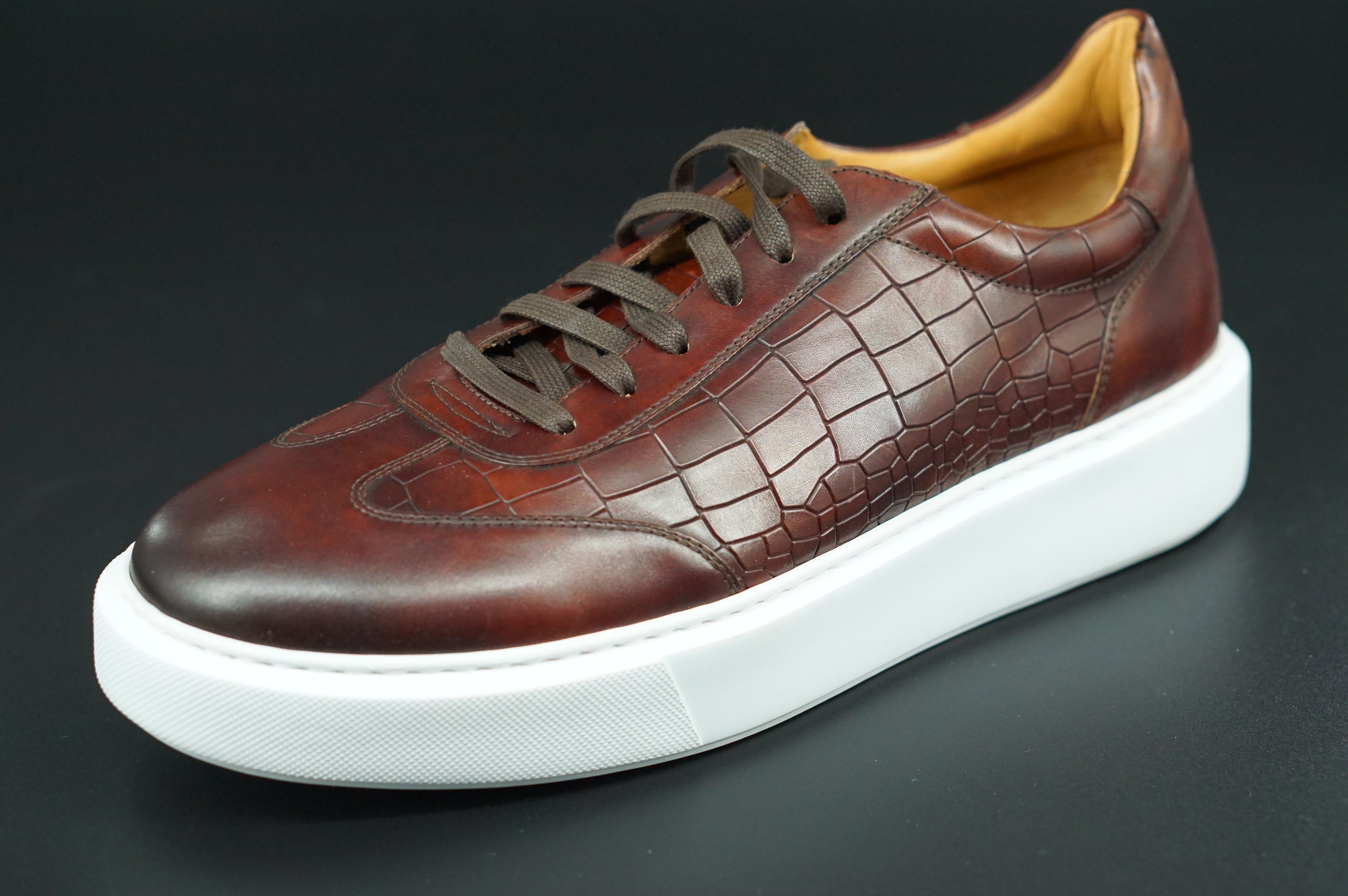 Magnanni Mino Mid Brown Alilgator Leather Low Top Sneaker SZ 11 New lace up