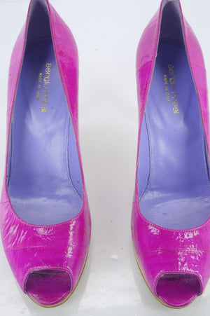 Sergio Rossi Pink Eel Skin Leather 'Peep' Open Toe Pumps SZ 40 10 NEW $695