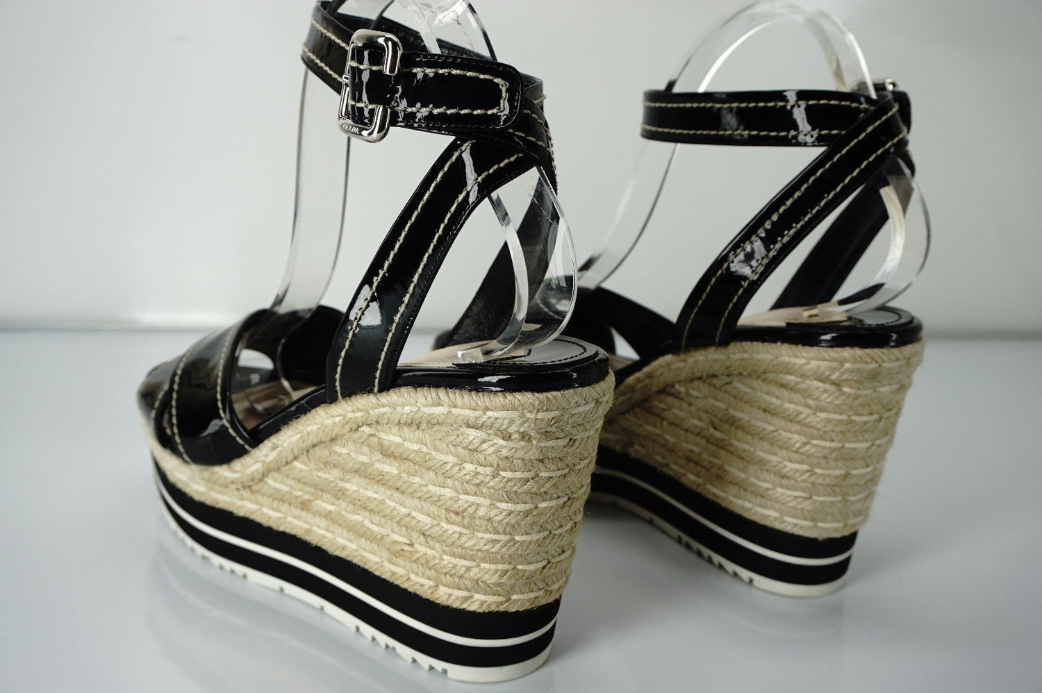 Prada Patent Ankle Strap Platform Espadrille Wedge Sandals SZ 40 10 NIB $850