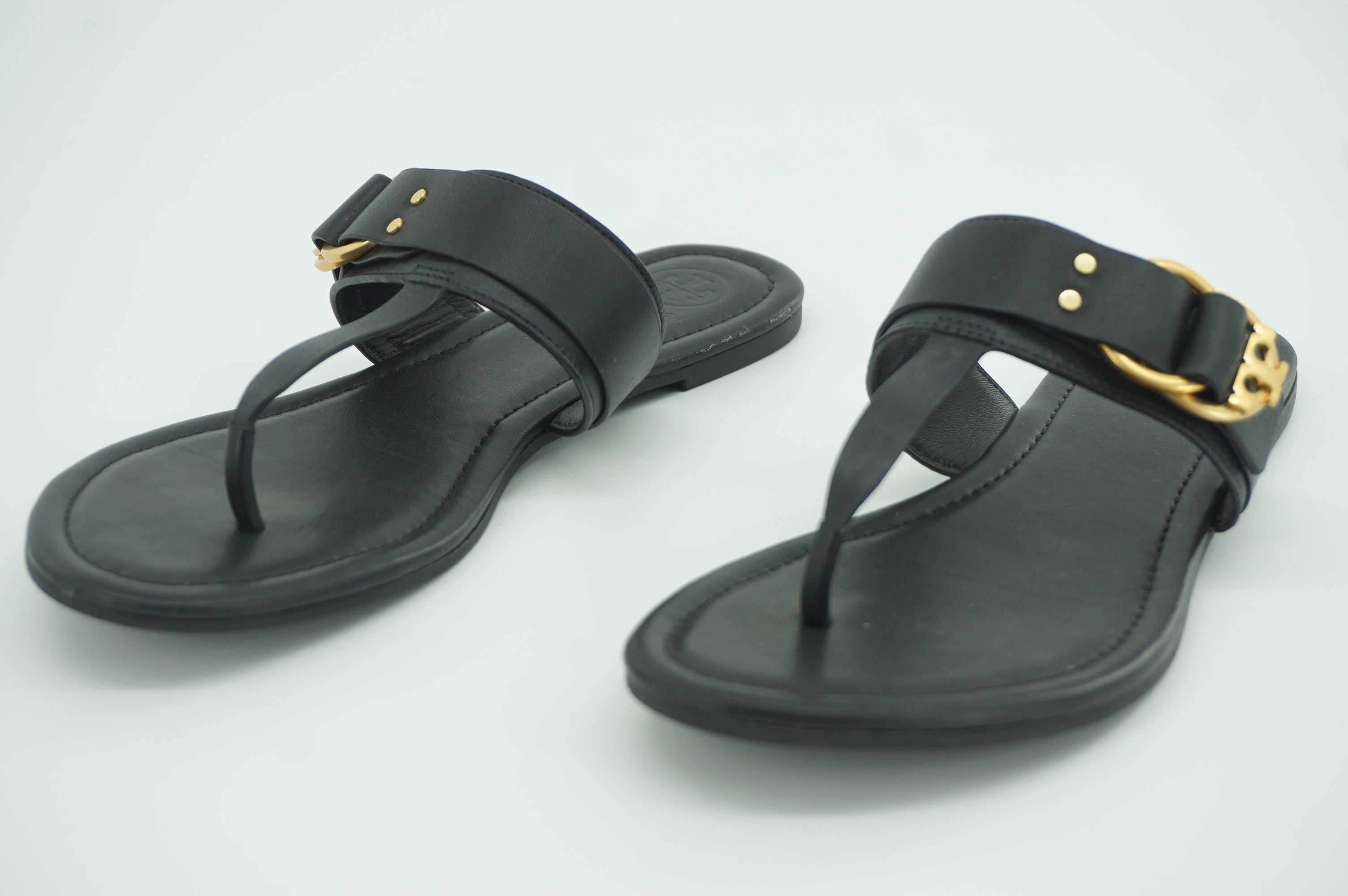 Tory Burch Marsden Black Flat Logo Thong Sandals Size 8.5 Strappy NIB $229