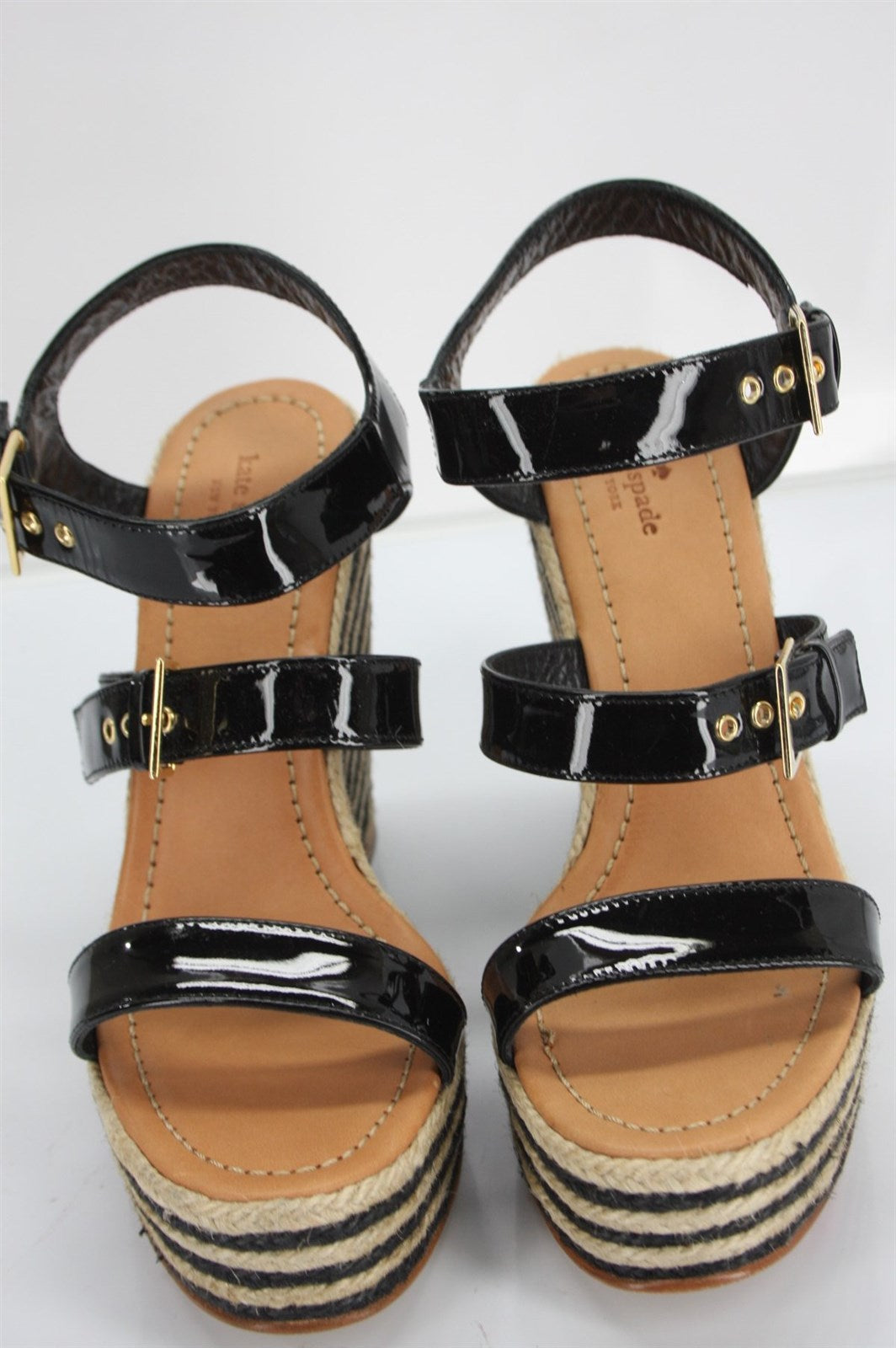 Kate Spade New York Black Patent Lucie Platform Wedge Sandals Size 9.5 NIB $278