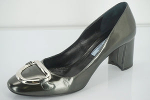 Prada Grey Patent D Ring Buckle High Heels Pumps Size 36.5 New $690 Women's