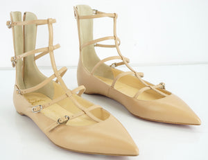 Christian Louboutin Nude Calf Toerless Strappy Flat Sandals Size 38 NIB $845