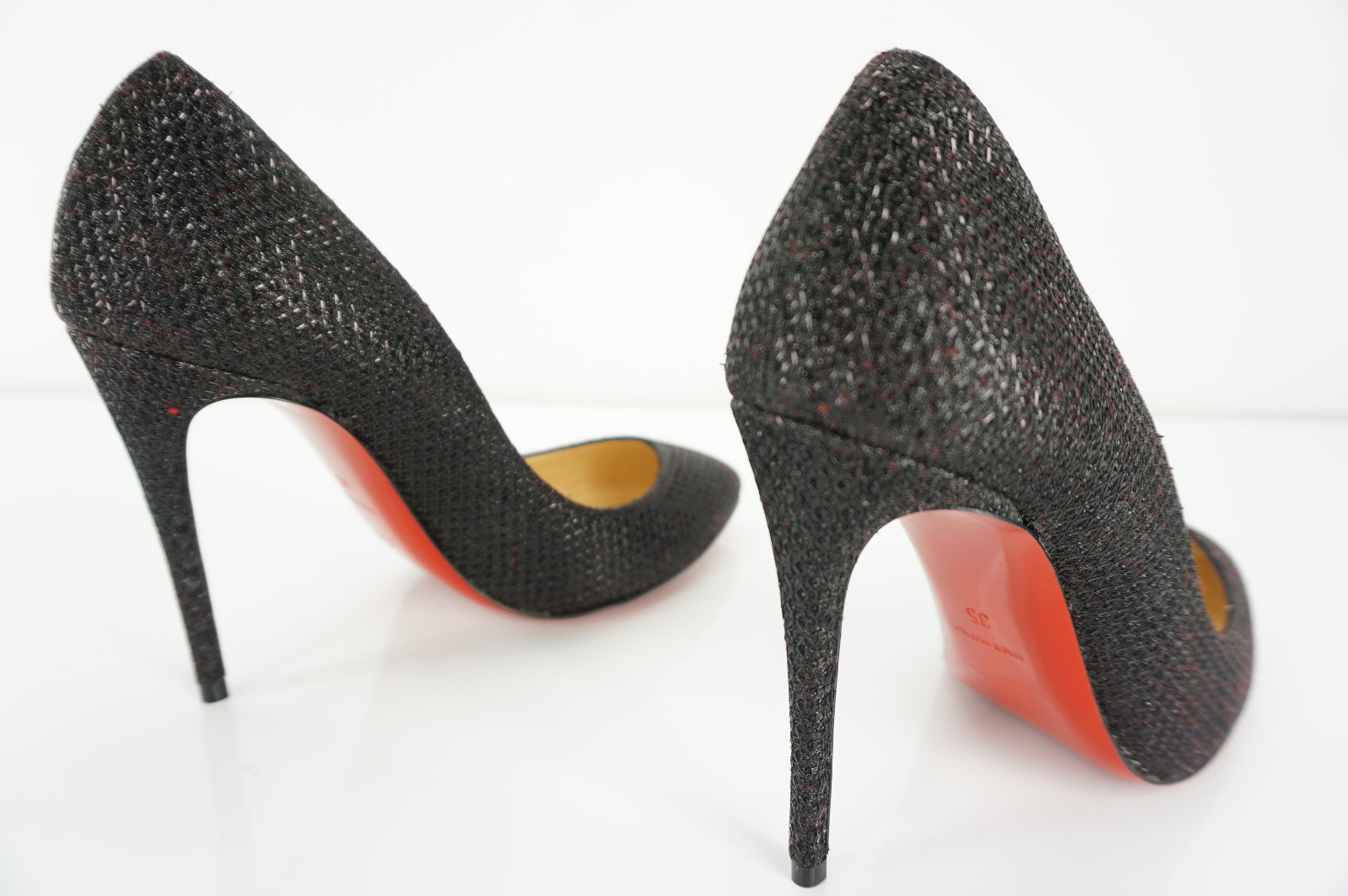 Christian Louboutin Eloise Black Glitter Pumps SZ 35 Pointy Red Bottom NIB $745