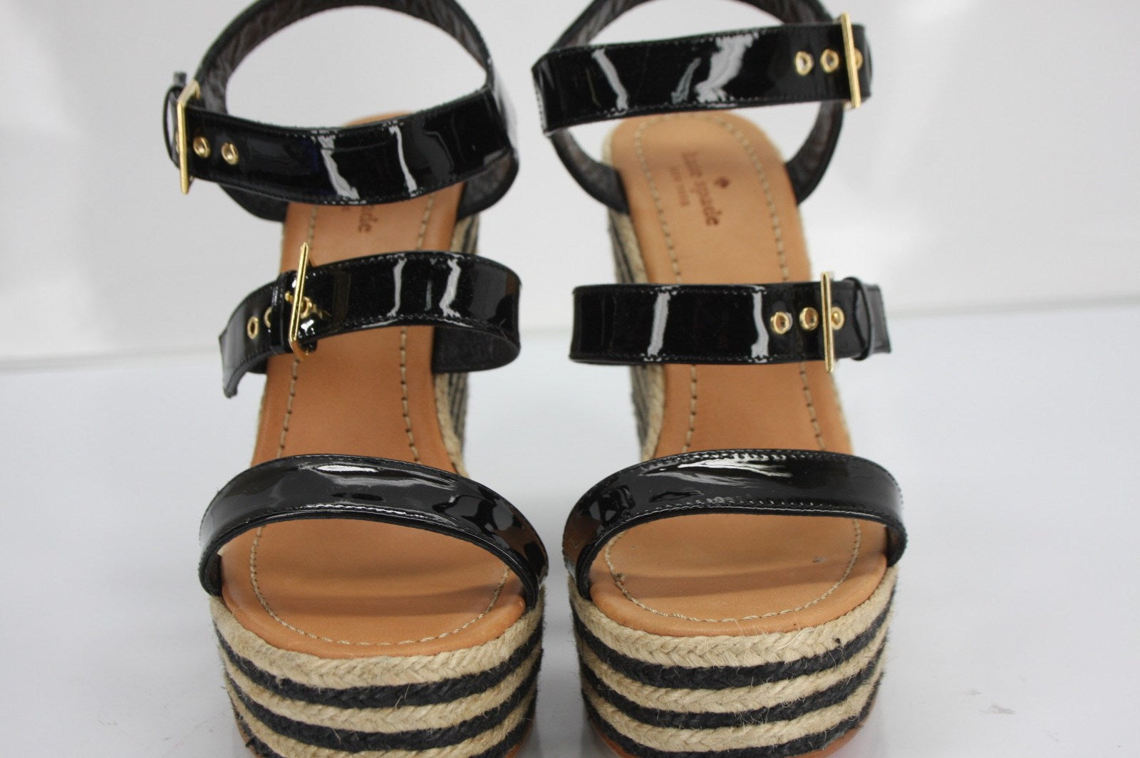 Kate Spade New York Black Patent Lucie Platform Wedge Sandals Size 9.5 NIB $278