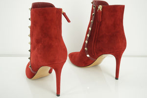 Valentino Rockstud Pointy Toe Red Suede Ankle Boots Size 40. 5 10.5 NIB $1445