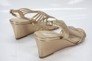 L.K. Bennett Metallic Gold Leather Dunes Caged Strappy Wedge Sandals size 36 New