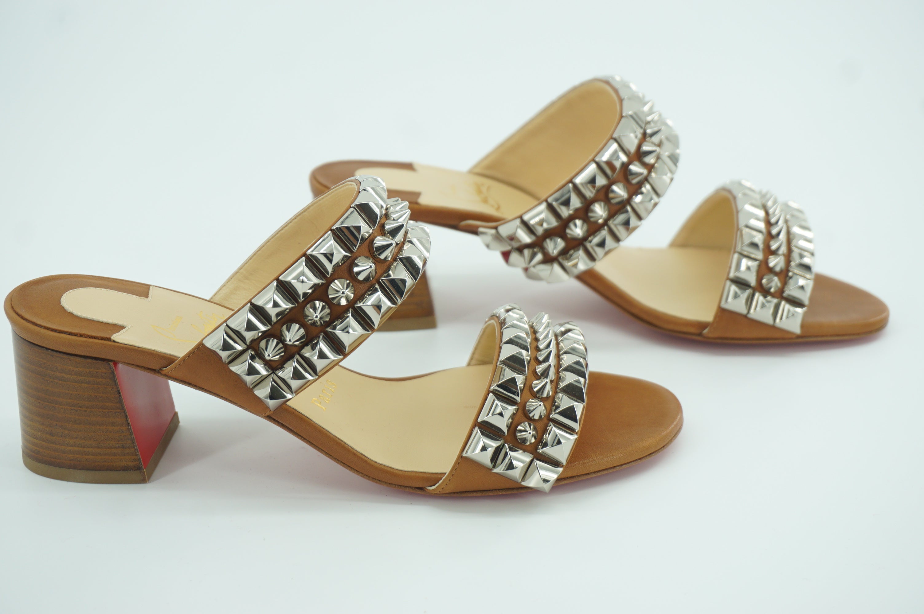 Christian Louboutin Tina Goes Mad Studded Sandal Size 37 New $795 Brown Leather