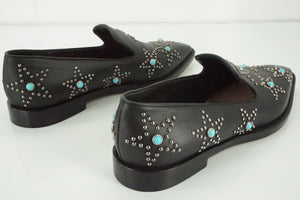 Valentino Black Leather Beatles Star Studded Pointy Loafers Size 37 NIB $1095 Sz