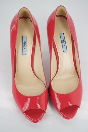 Prada Pink Patent Leather Open Toe Platform High Heel Pumps Size 39 NIB $650