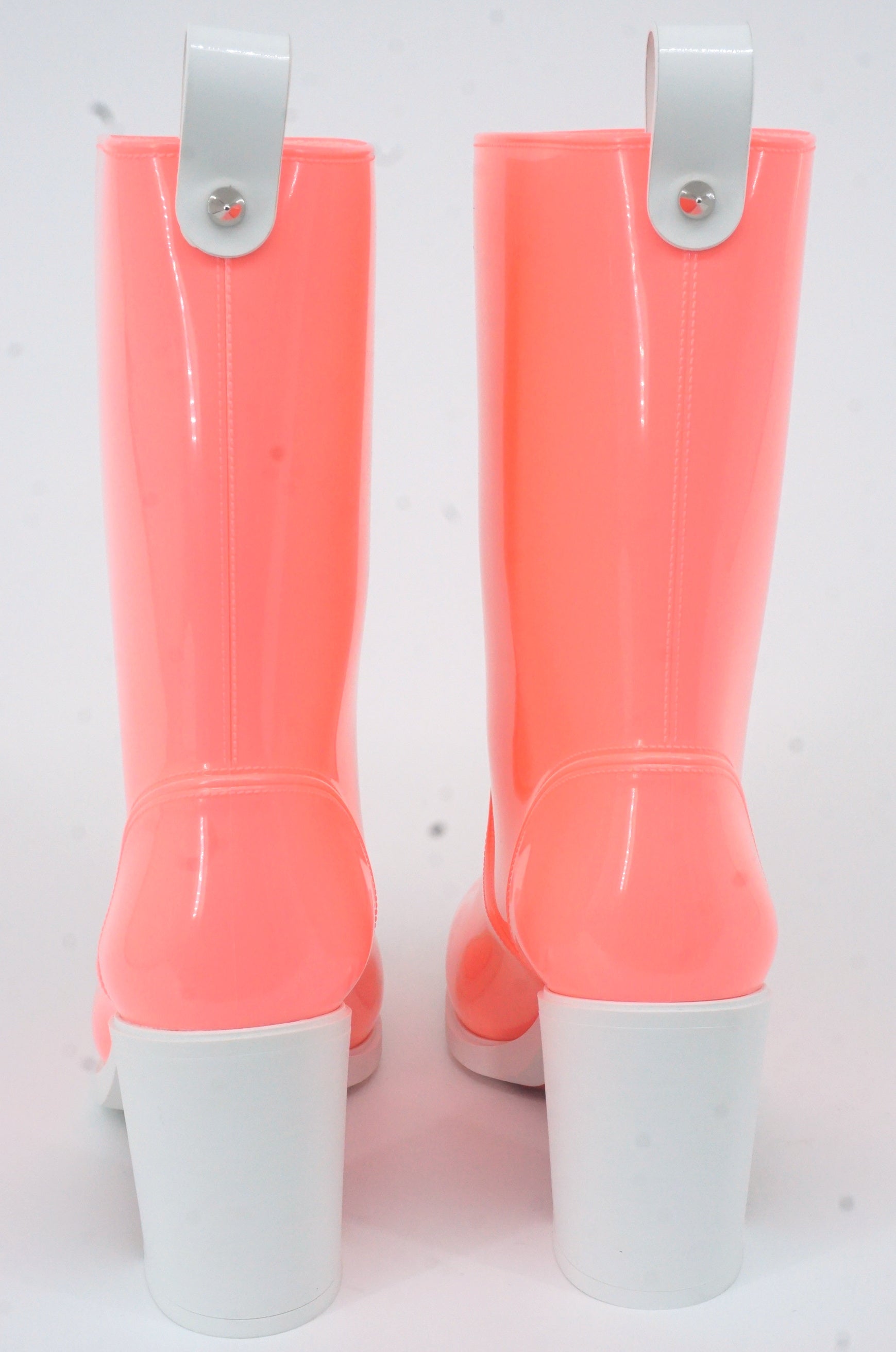 Christian Louboutin Loubirain 70 Rubber Rain Boots size 37 Pink Tall Snow PVC