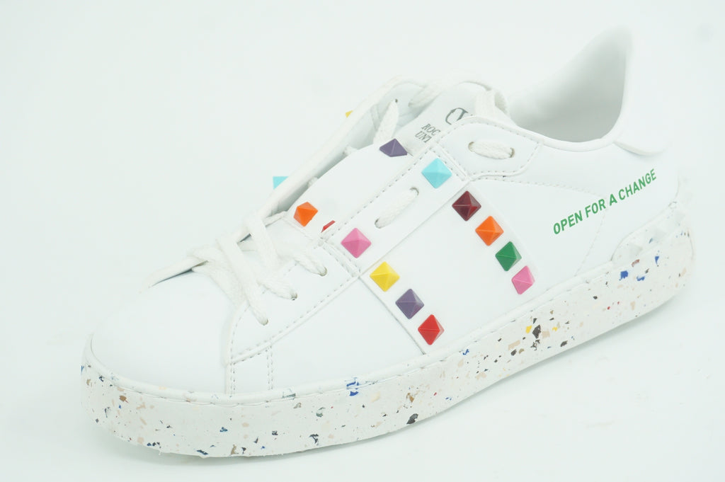 Valentino Open for a Change Rainbow Candystud White Leather Sneaker Size 36