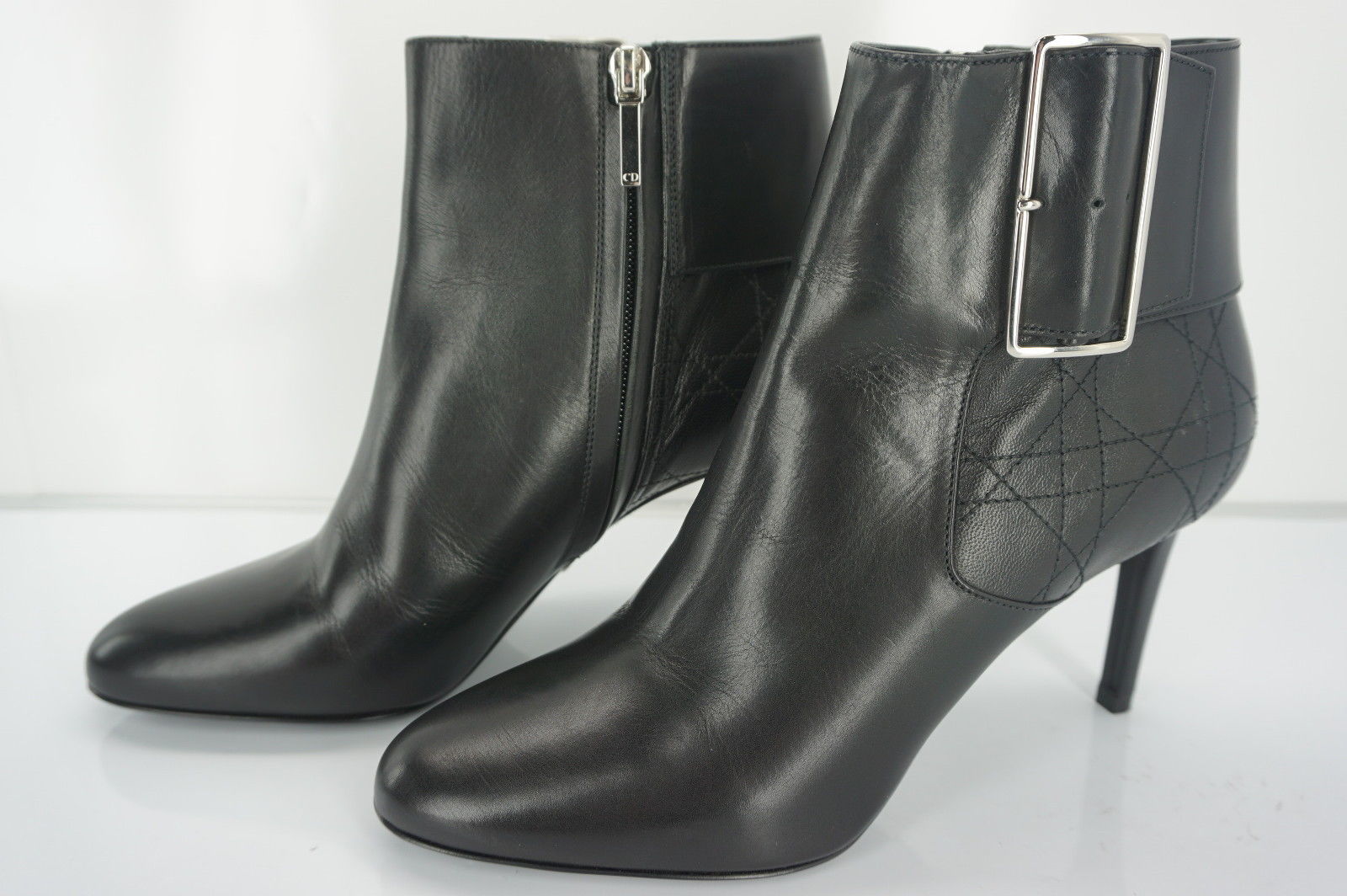 Christian Dior Womens Graphic buckle Boot Black Leather Size 38.5