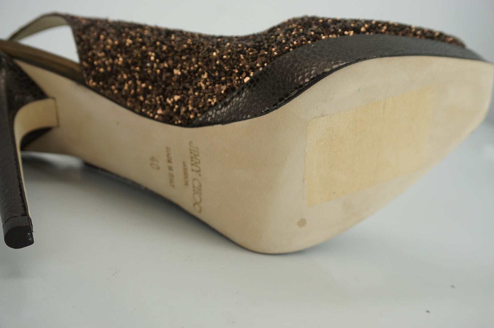 Jimmy Choo Vita Brown Glitter Slingback Open Toe Platform Sandal SZ 40 10 $695