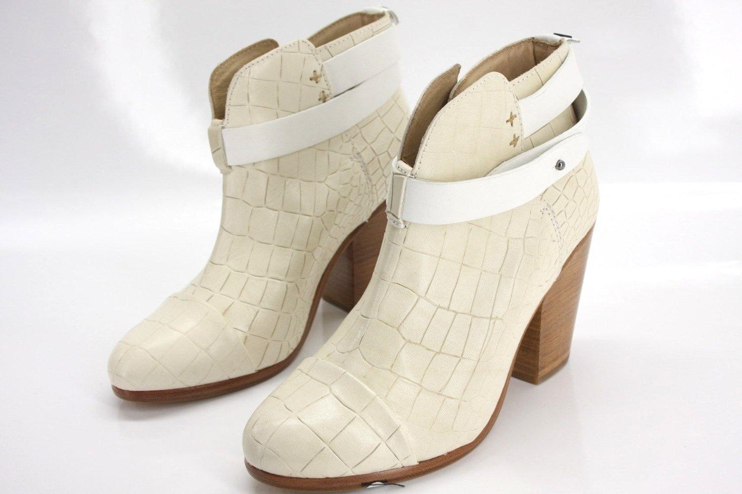 Rag & Bone Harrow Croc Print Leather Ankle Heel Boot SZ 36.5 Strap Heel New $550