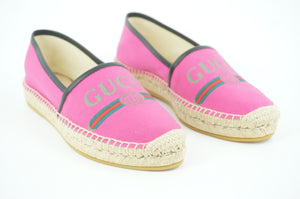 Gucci Pilar Pink GG Logo Canvas Espadrille Flat Loafers SZ 38 $560 NIB slip on