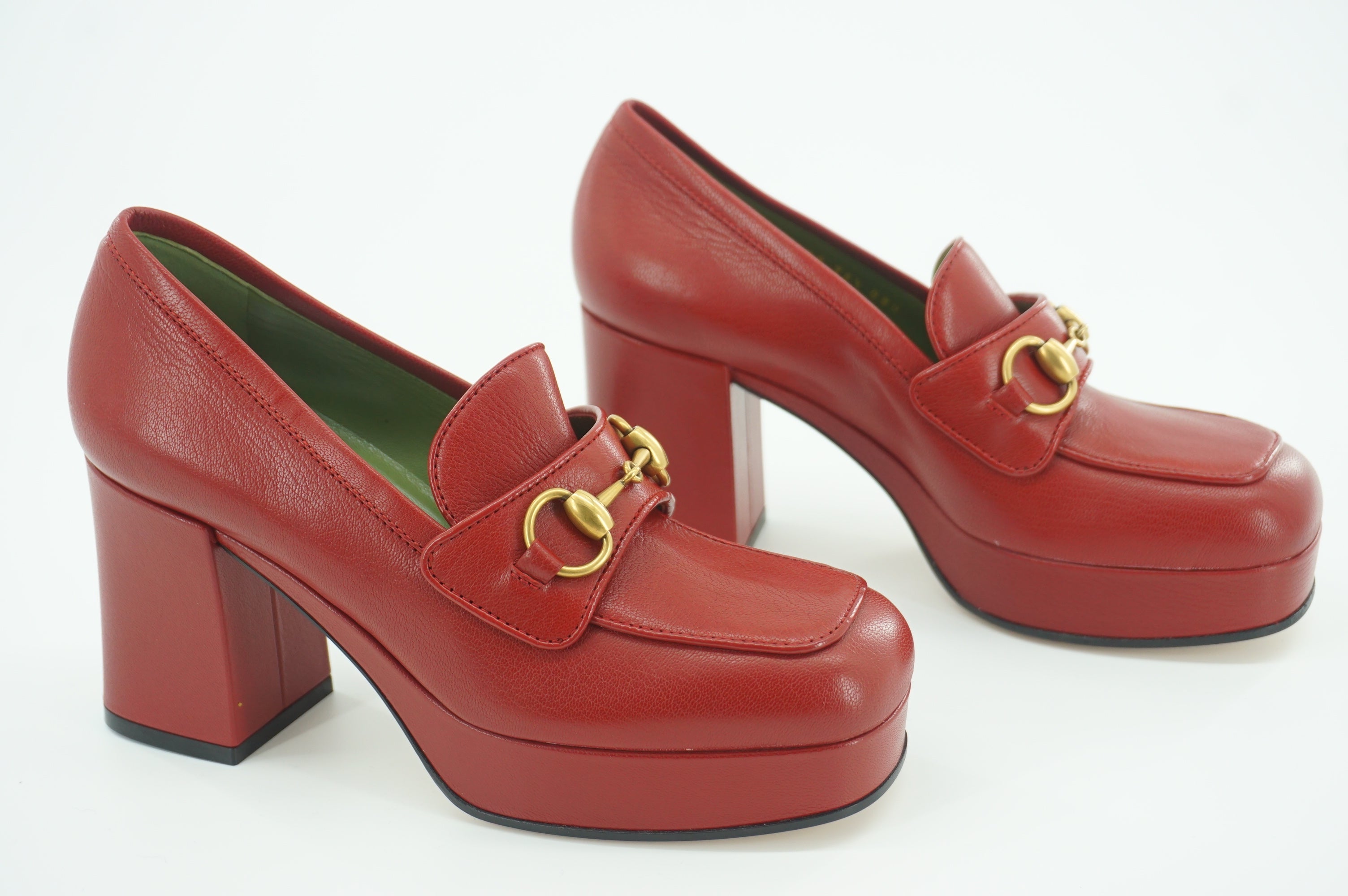 Gucci Whoudan Red Square Toe Platform Loafer Pump SZ 36.5 Horse bit $980