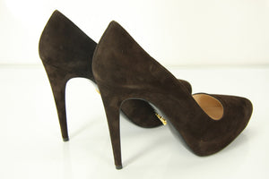 Prada Classic Brown Suede Leather Hidden Platform Heel Pump Size 39 Toe NIB $750