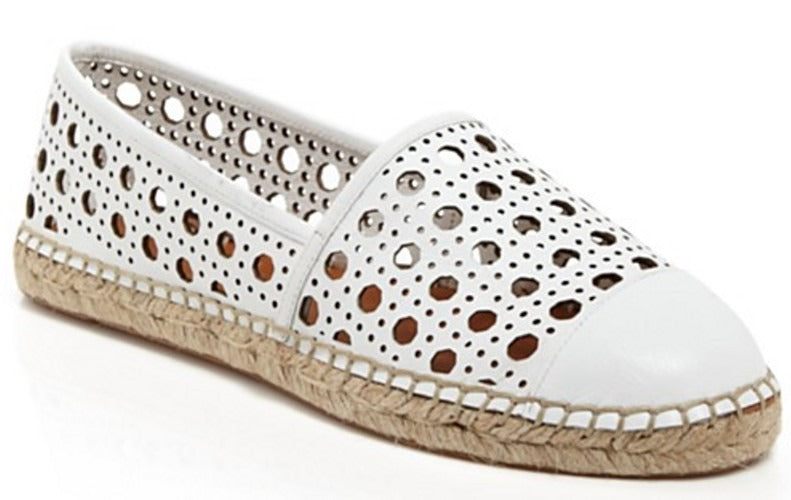 Kate Spade Leonia White Cut Out Perforated Woven Espadrille Flat SZ 7.5 NIB