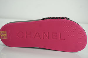 Chanel Camellia Iconic Tweed Flower Mules Size 36 NIB Pink CC Logo 17S