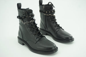 Valentino Rockstud Chain Combat Ankle Boots Size 37 black Leather $1290