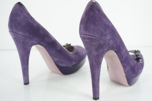 RED Valentino Purple Suede Open Toe Platform Pumps Size 40.5 10.5 bow $450