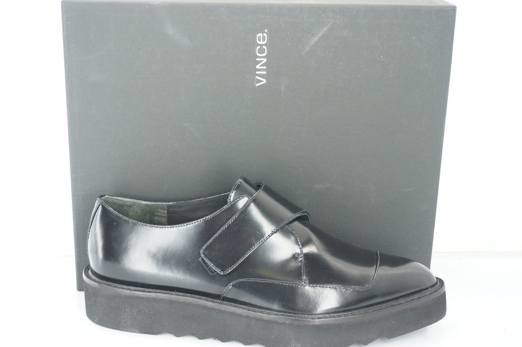 Vince Black Leather Arden Monk Strap Creeper Loafers Size 7.5 Womens NIB $395 Sz