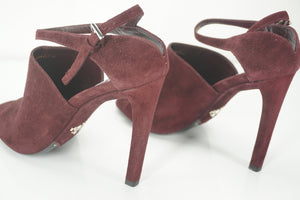 Prada Burgundy Armarnato Suede Ankle-Strap Sandals Size 38.5 New $790