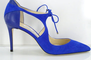 Jimmy Choo Vanessa Cobalt Blue Suede Straps Sandals SZ 40.5 10.5 Heels NIB $750
