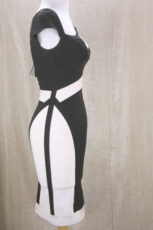 Herve Leger Amber Classic Cap Sleeve Bandage Dress SZ Small $1550 NWT Colorblock