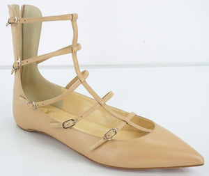 Christian Louboutin Nude Calf Toerless Strappy Flat Sandals Size 38 NIB $845