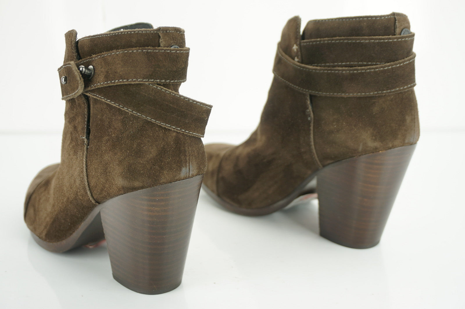 Rag & Bone Brown Suede Harrow Strappy Block Heel Ankle Boots Size 37.5 $495 NIB