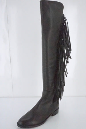 Stuart Weitzman Black Leather Mane Fringe Over Knee Boots SZ 6 NIB OTK 5050 $855