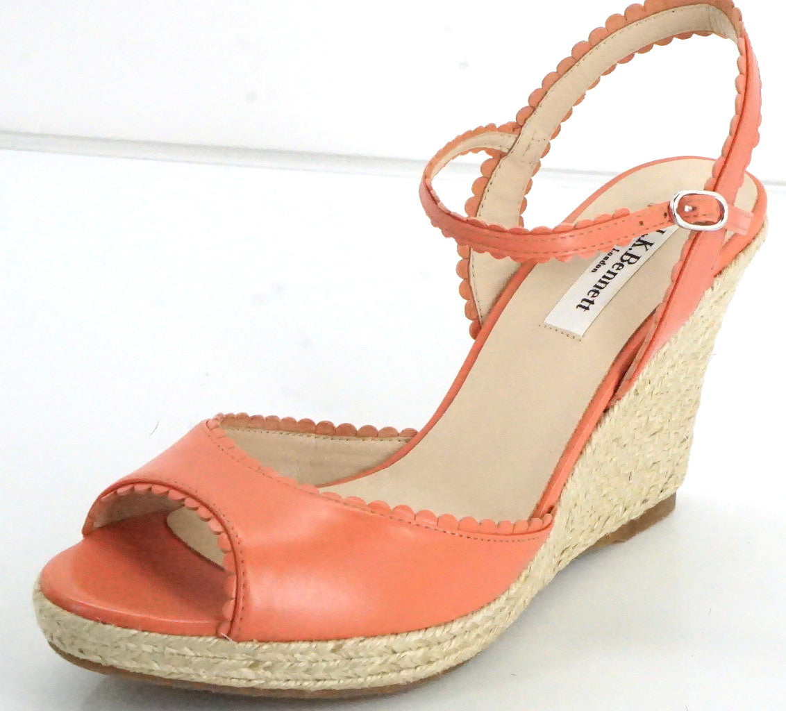 LK Bennett Seve Scalloped Leather Platform Espadrille Sandals SZ 39 New $345