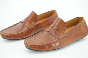 Magnanni Vance Penny Driving Loafers SZ 9 Cognac brown Leather $350