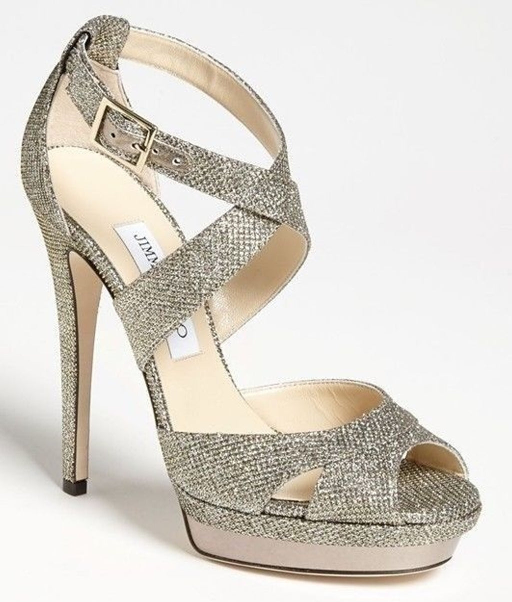 Jimmy Choo Kayak Glitter Platform Stappy Open Toe Sandals Size 39.5 New $895