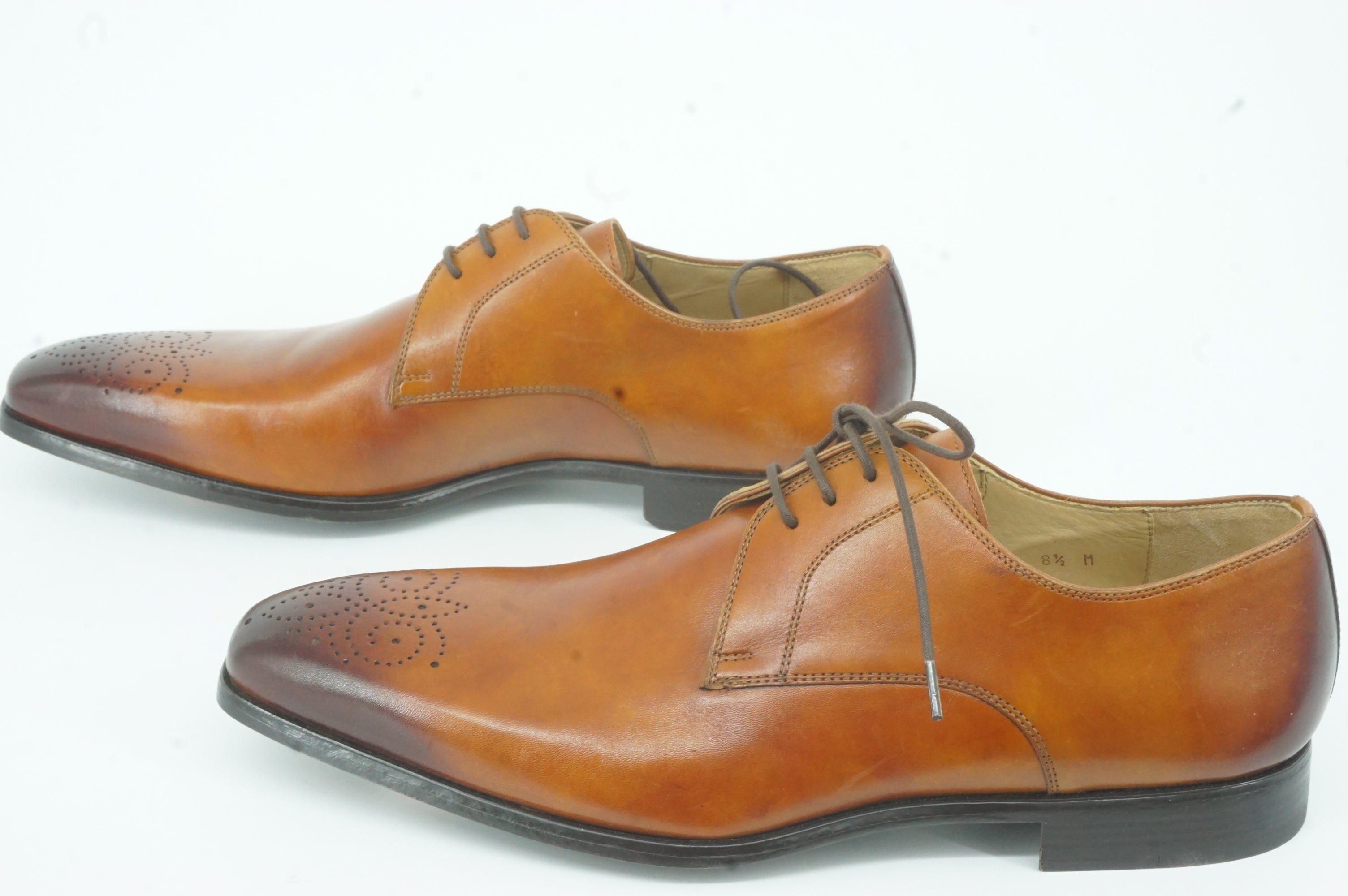 Magnanni Samuel Perforated Toe Oxford Derby Dress Shoes Size 8.5 Brown $395