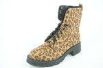 Mia Miki Combat Leopard Print Lug Ankle Boots Size 6.5 Zip Lace Up Brown