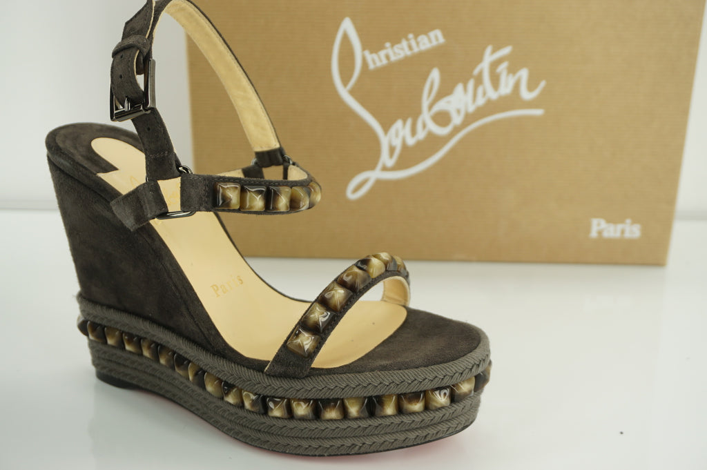 Christian Louboutin Cataclou Grey Suede Espadrille Sandal SZ 36 Wedge $795 New