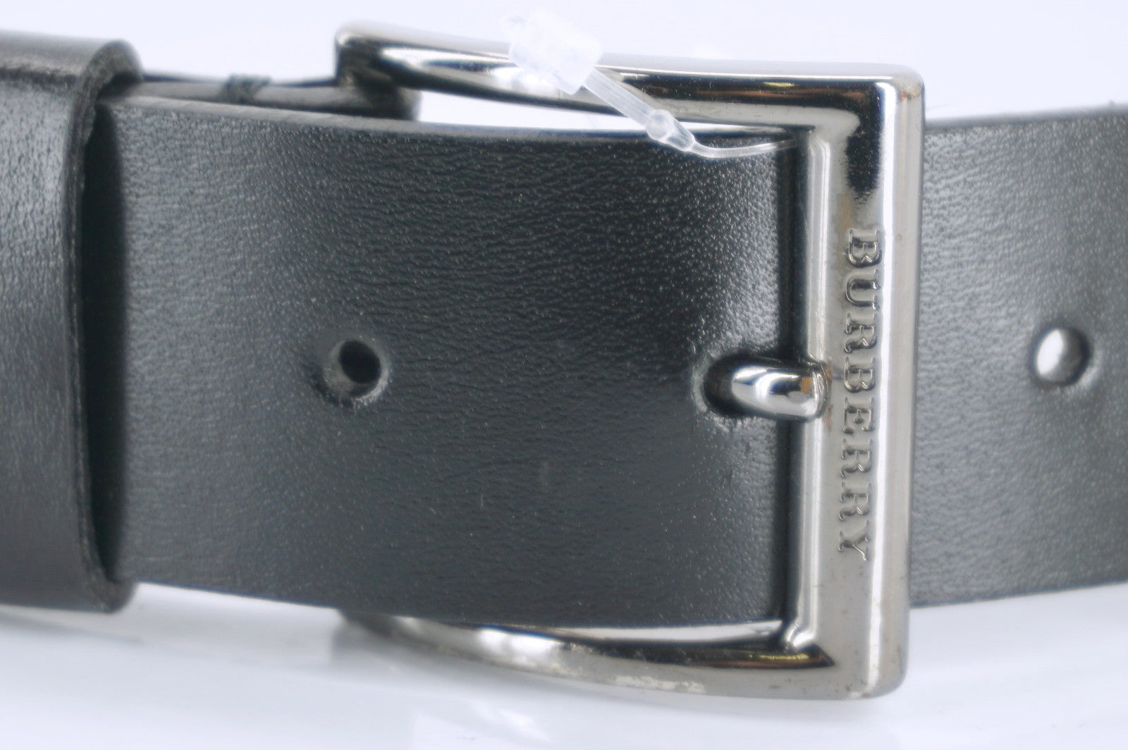 Burberry Bondway Mens silver logo buckle black leather Belt size 32 New $275