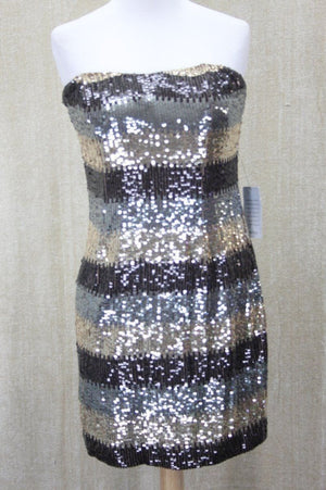 ABS Allen Schwartz Strapless Metallic Sequin Tmini Dress SZ 6 NWT $385 striped