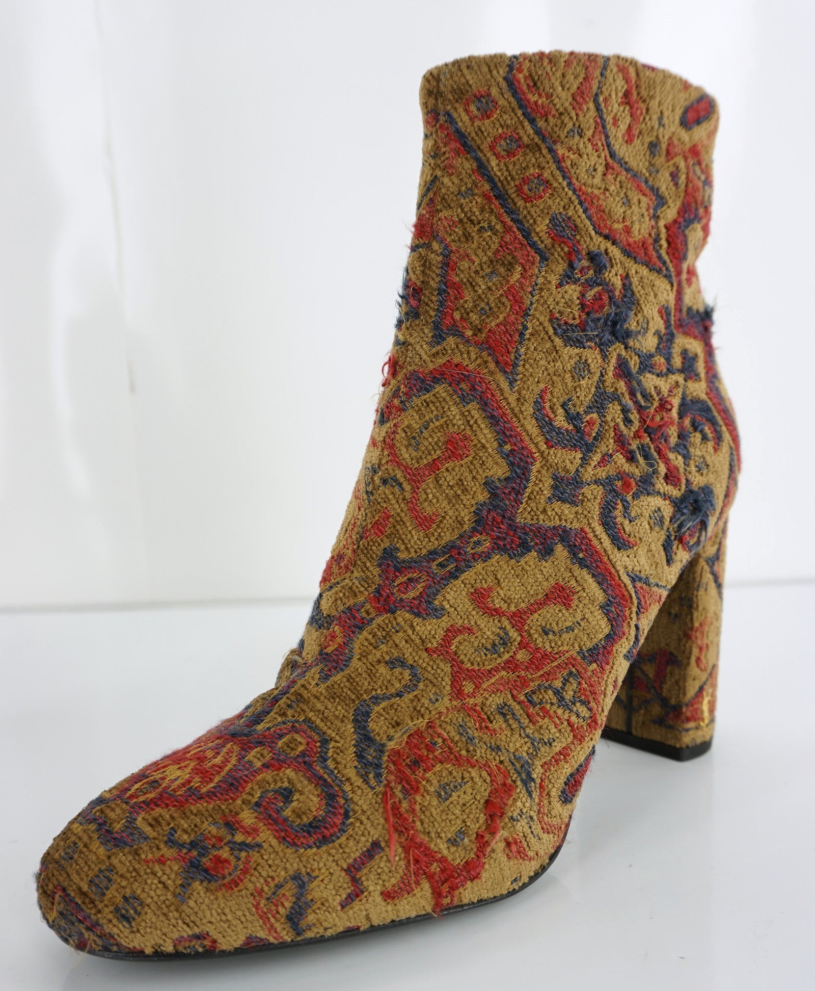 Yves SAINT LAURENT Loulou Tapestry block Heel Ankle Boots SZ 39.5 NIB YSL $995